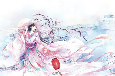 手绘古风提灯女子画师:画措