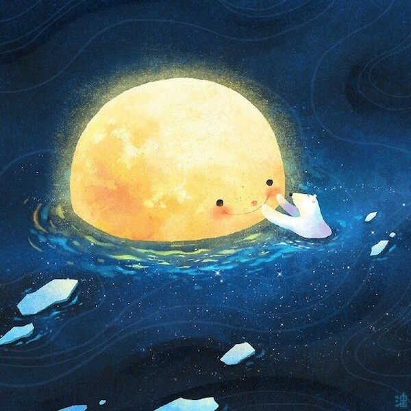 一组月亮为主题的暖系童话插画 - 治愈系图片