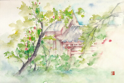 【古风水彩风景插画】作者:樂兮