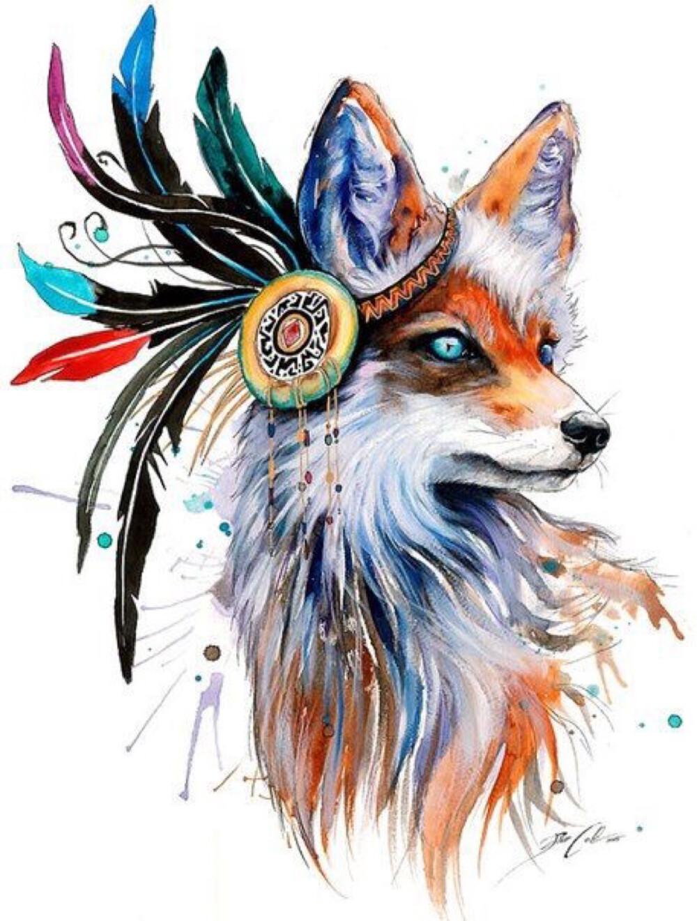 水彩 动物绘画 狐狸 插画