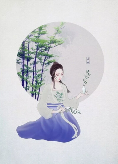 古风汉服人物手绘插画 二十四节气—谷雨