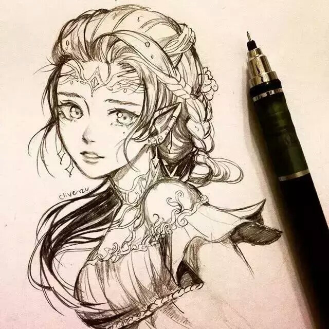 画师clivenzu 铅笔画 临摹 线稿 插画 动漫 二次元 头像