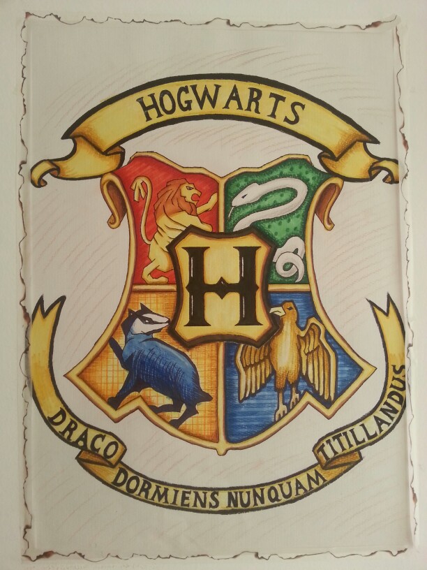 hogwarts,霍格沃茨校徽,马克笔,彩铅.