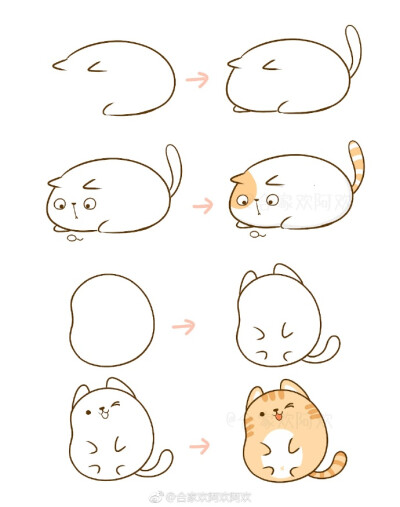 一组小猫简笔画教程(via:合家欢的日记)