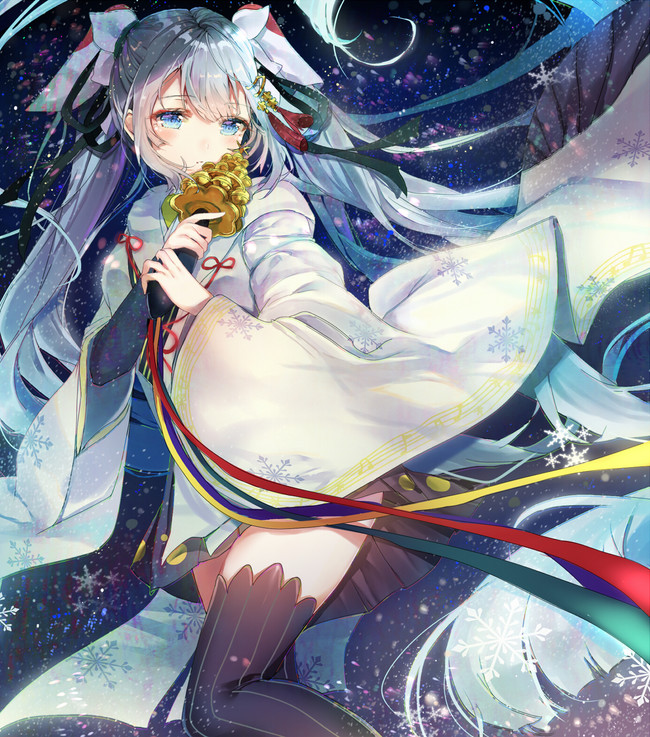 初音未来miku,半次元画师id:3bs三碱式硫酸铅,和风和服唯美可爱少女