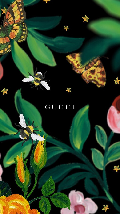 gucci壁纸:花和蝴蝶