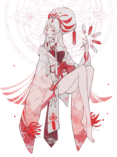 阴阳师式神皮肤设计 百绘罗衣 彼岸花:雪霁花染 绘师:油民(pixiv id=