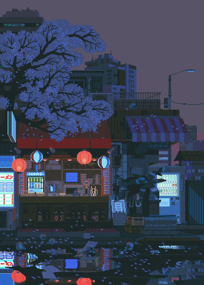 一组日本街景的像素动图