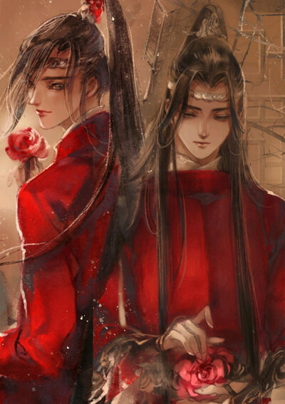 腰系九环带魏无羡蓝忘机魔道祖师魏无羡红衣蓝忘机红衣