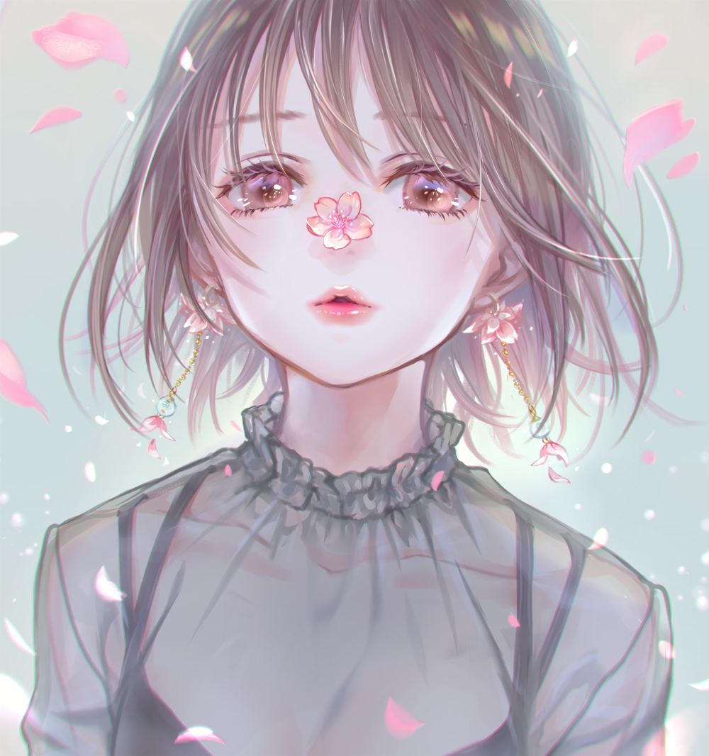 少女 樱花飘落 唯美 梦幻