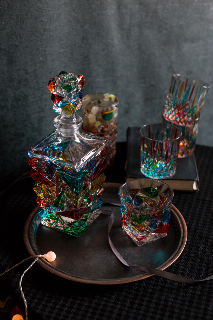 威士忌酒杯;酒瓶;意大利水晶;彩色玻璃;穆拉诺;zecchin