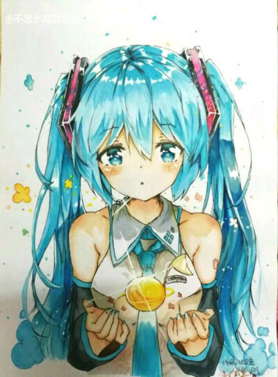 马克笔动漫人物 初音线稿是鱼大 画是不怎么咸的xx