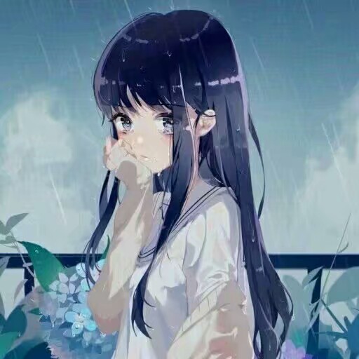 二次元 少女 黑长直 紫瞳 雨天 校服 绣球 头像