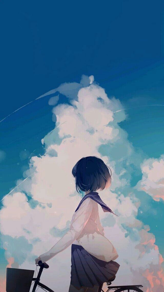 天空动漫女孩背影壁纸短发