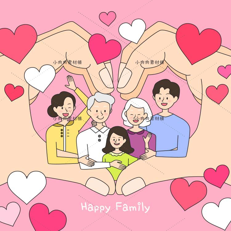 韩国卡通温馨家庭亲情人物插画一家三口全家福ai矢量素材ai324
