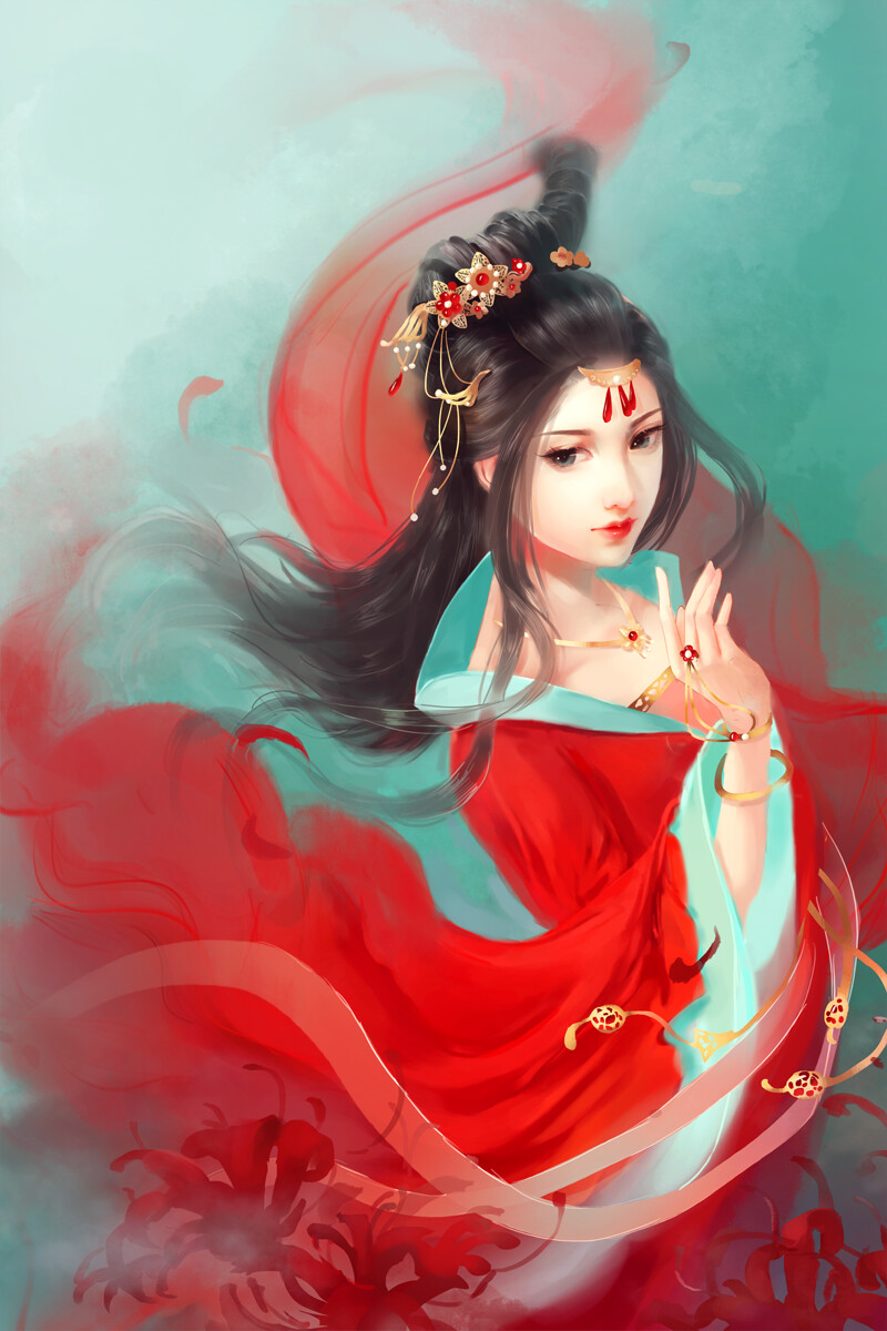 古风美人绘师一尾红裳