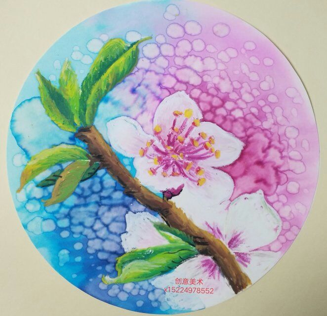 重彩油画棒 水彩画 儿童画 写生 花 桃花 植物