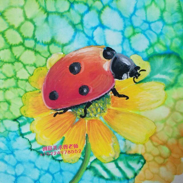 重彩油画棒 水彩画 儿童画 写生 七星瓢虫 虫子 爬行动物
