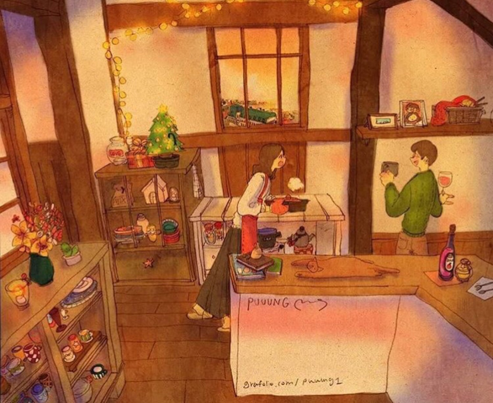 韩国插画师puuung的暖心爱情故事插画 壁纸 - 高清图片，堆糖，美图壁纸兴趣社区