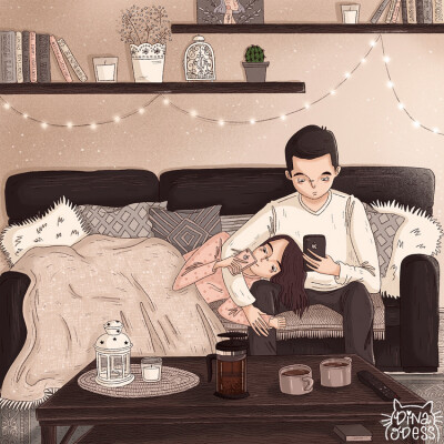 温馨甜蜜的情侣日常生活 ~ 插画 by 画师dina odess