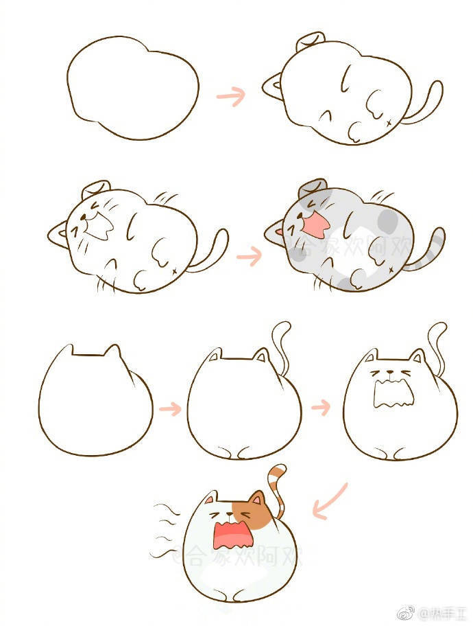 简笔画一组超可爱,超萌的小猫咪!(来源详见水印)