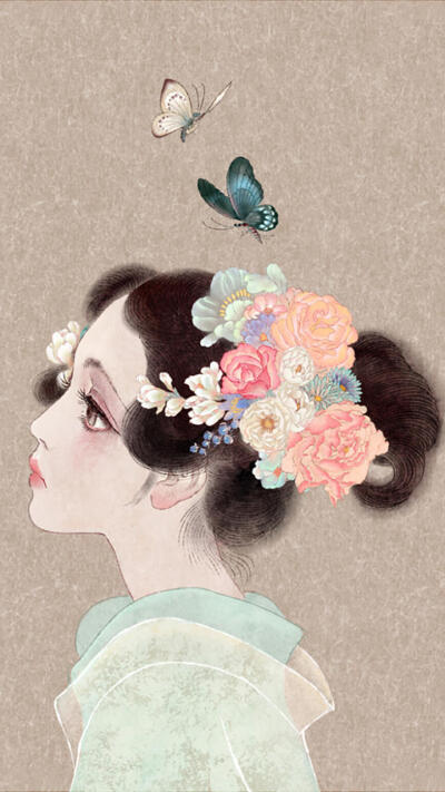 手绘古风美人侧颜词牌名拟人 by 尧立插画《蝶恋花》