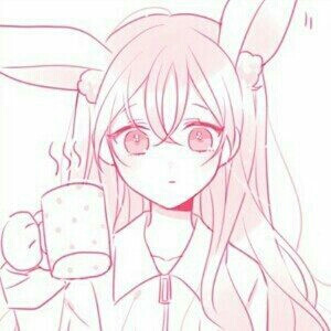 二次元 少女 粉色长发 粉瞳 粉色系 兔耳 头像 杯子