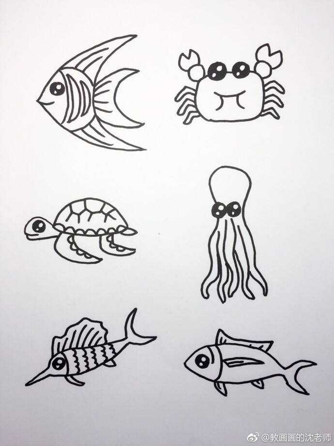 设计秀 海底世界大海小鱼珊瑚简笔画!