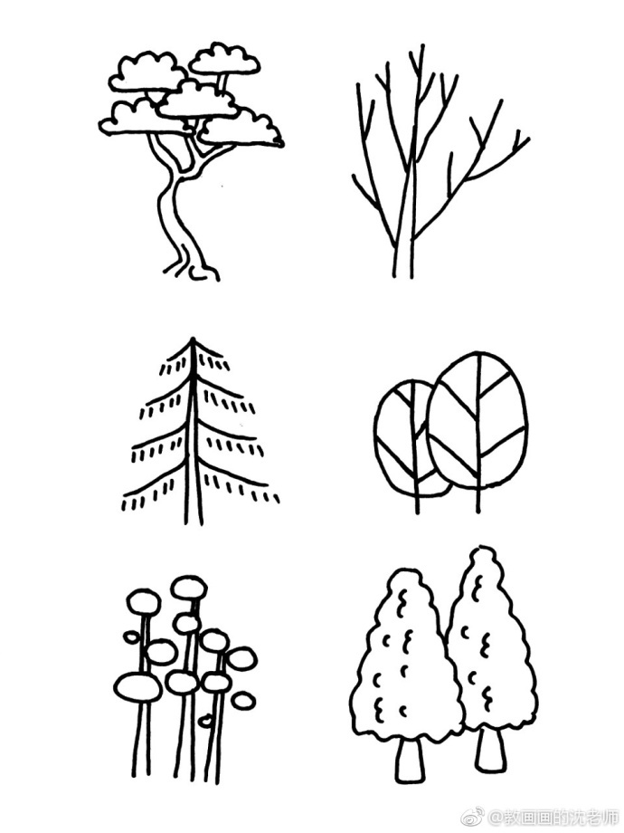 设计秀# 植物树木原创简笔画手绘手帐素材 (作者:教画画的沈老师 )