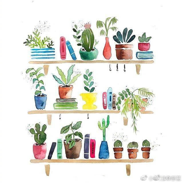 小清新绿植手绘水彩素材 via:inksnthings