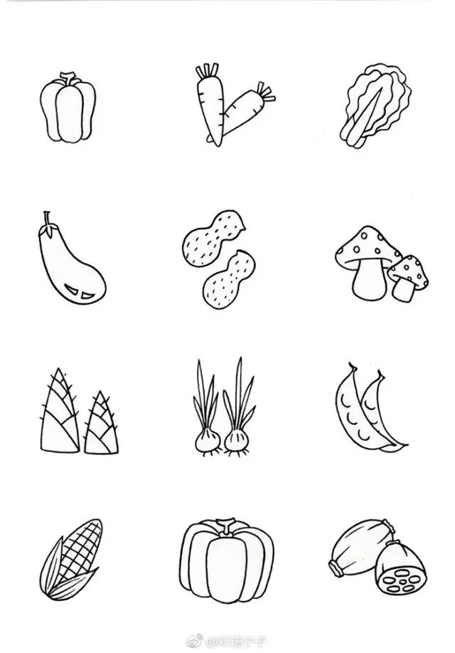 食物简笔画，简单易画，手账素材必备来自:邓瑞宁子绘手账