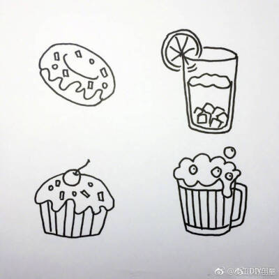 一组实用简笔画食物素材[米奇比心 via教画画的沈老师