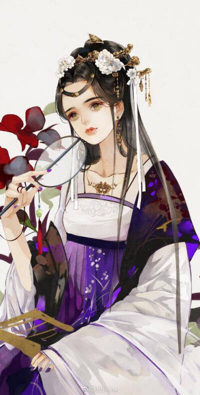 手绘古风持扇女子画师:长乐