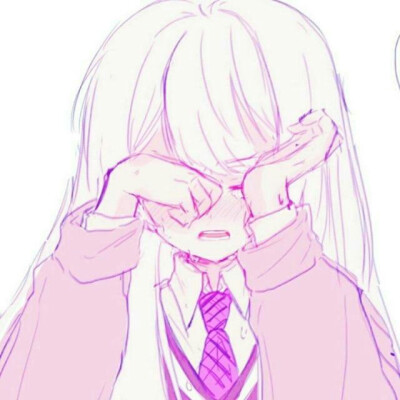 二次元 少女 白发 粉瞳 粉色系 头像 泪水