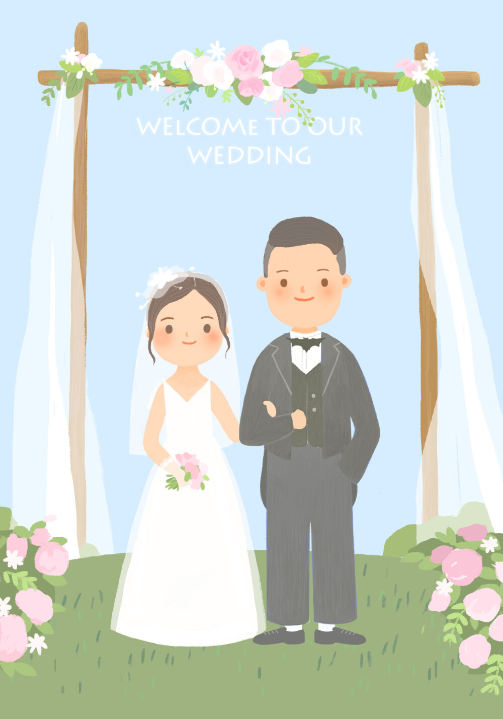 婚礼插画 卡通婚礼请柬 定制情侣头像 可爱插画