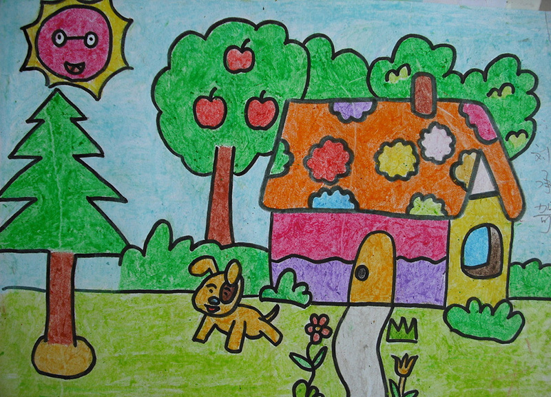 儿童油画棒作品,少儿绘画作品:我的家