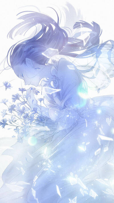 女生,动漫,伤感,蓝色,花,侧脸