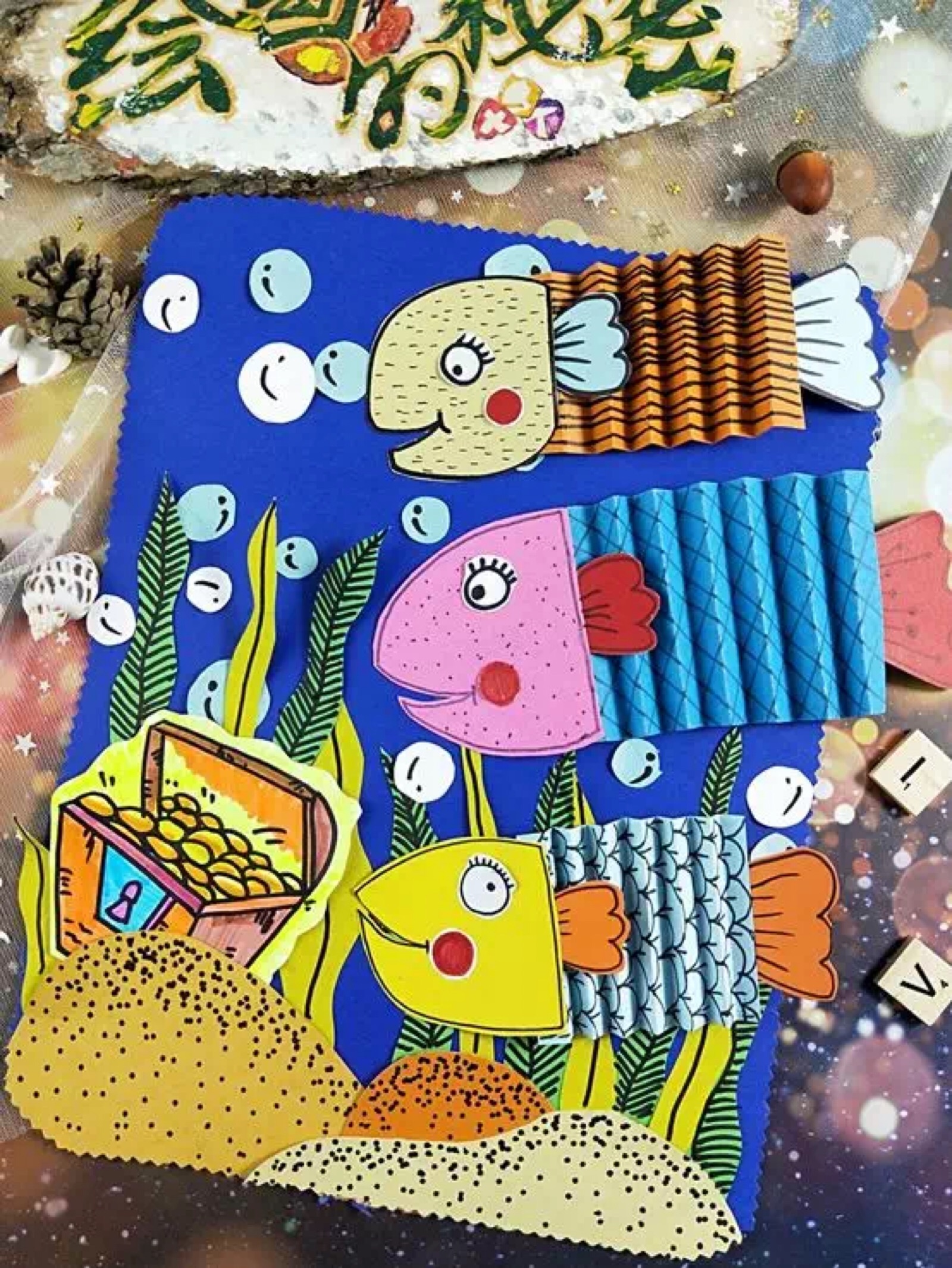 水彩画儿童画图片欣赏 小金鱼和开心鱼鱼 肉丁儿童网
