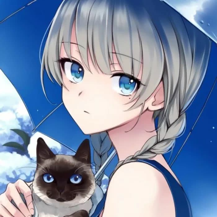 二次元 少女 头像 灰发 蓝瞳 伞猫