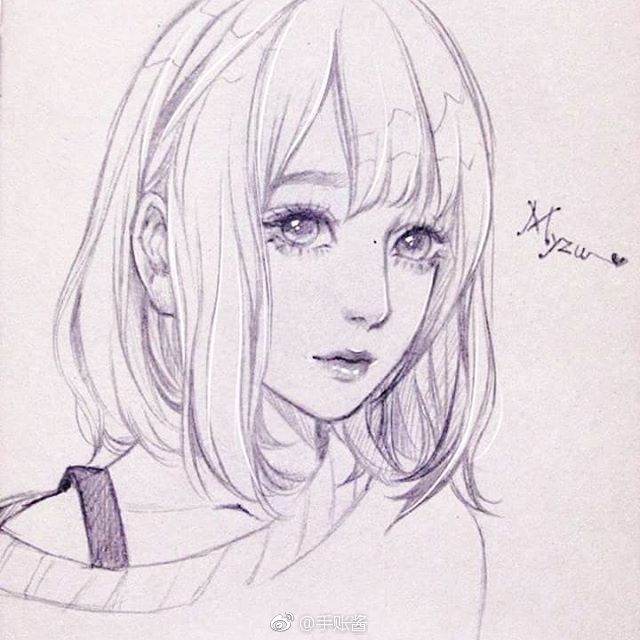 一组手绘线稿,清纯少女~~ ins:cassmyzu (转)via @ins插画