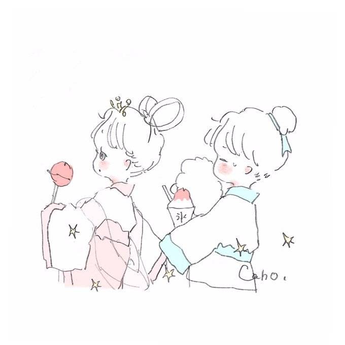 一组齁甜齁甜的情侣简笔画 by | ins:caho
