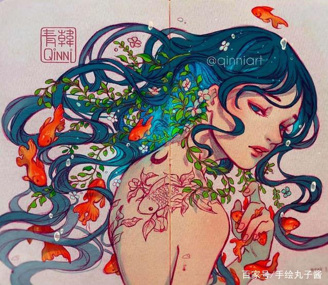 水彩 马克笔 动漫人物细腻意境精致唯美清雅 via:韩青 星空系