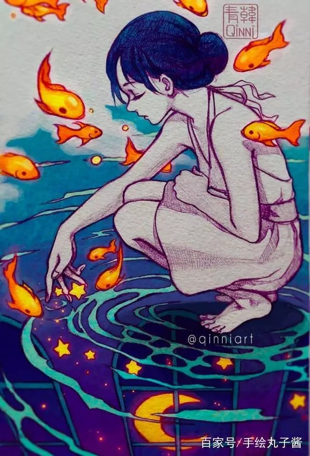 水彩马克笔动漫人物细腻意境精致唯美清雅via 韩青星空系 堆糖 美图壁纸兴趣社区