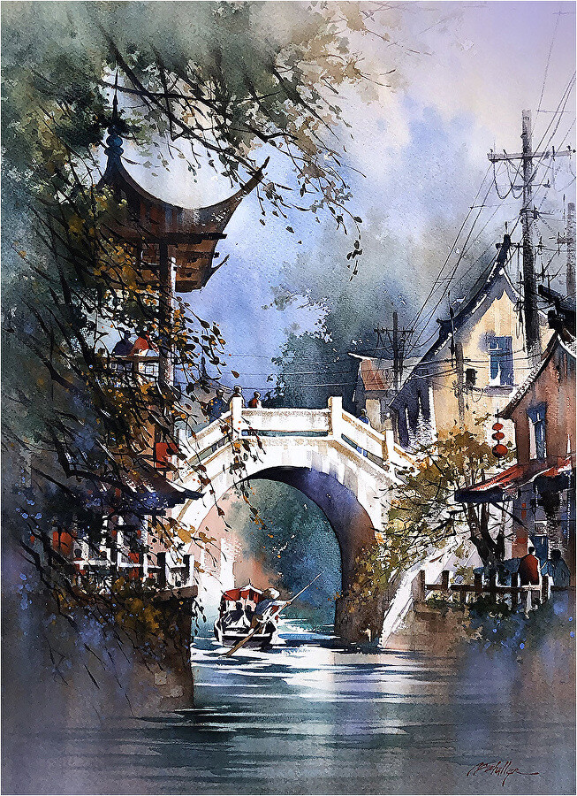 建筑艺术家thomas w. schaller 城市水彩画欣赏