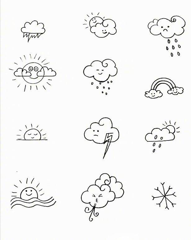 【萌萌的天气简笔画】上百个天气小素材简笔画 很可爱很简单 做板报