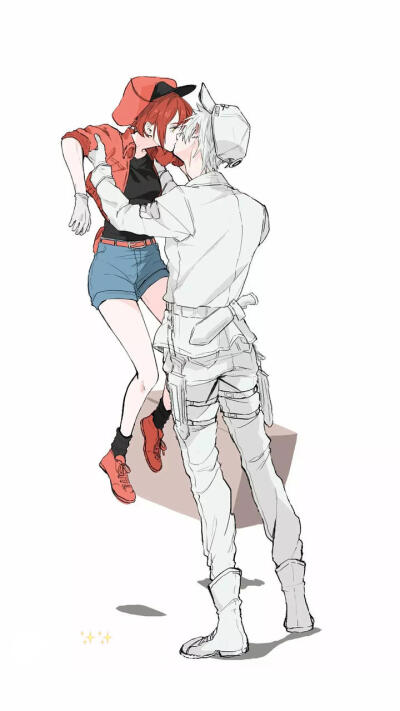 日漫《工作细胞》同人手绘壁纸白细胞×红细胞