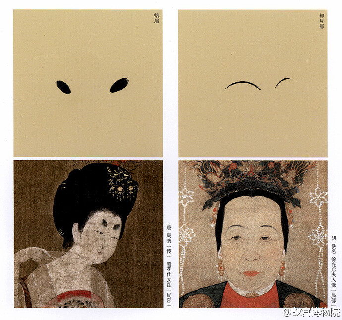 却月眉形状如一弧弯月.蛾眉则在唐代仕女中比较多见
