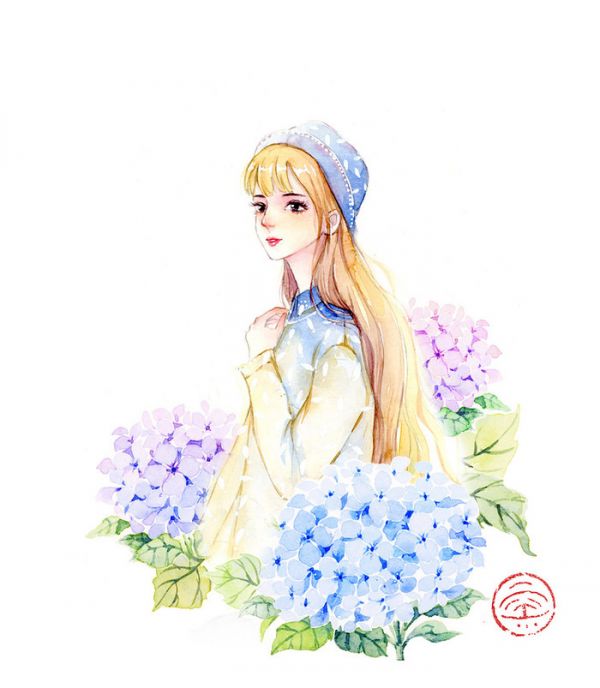 手绘插画女头壁纸古风闺头姐妹