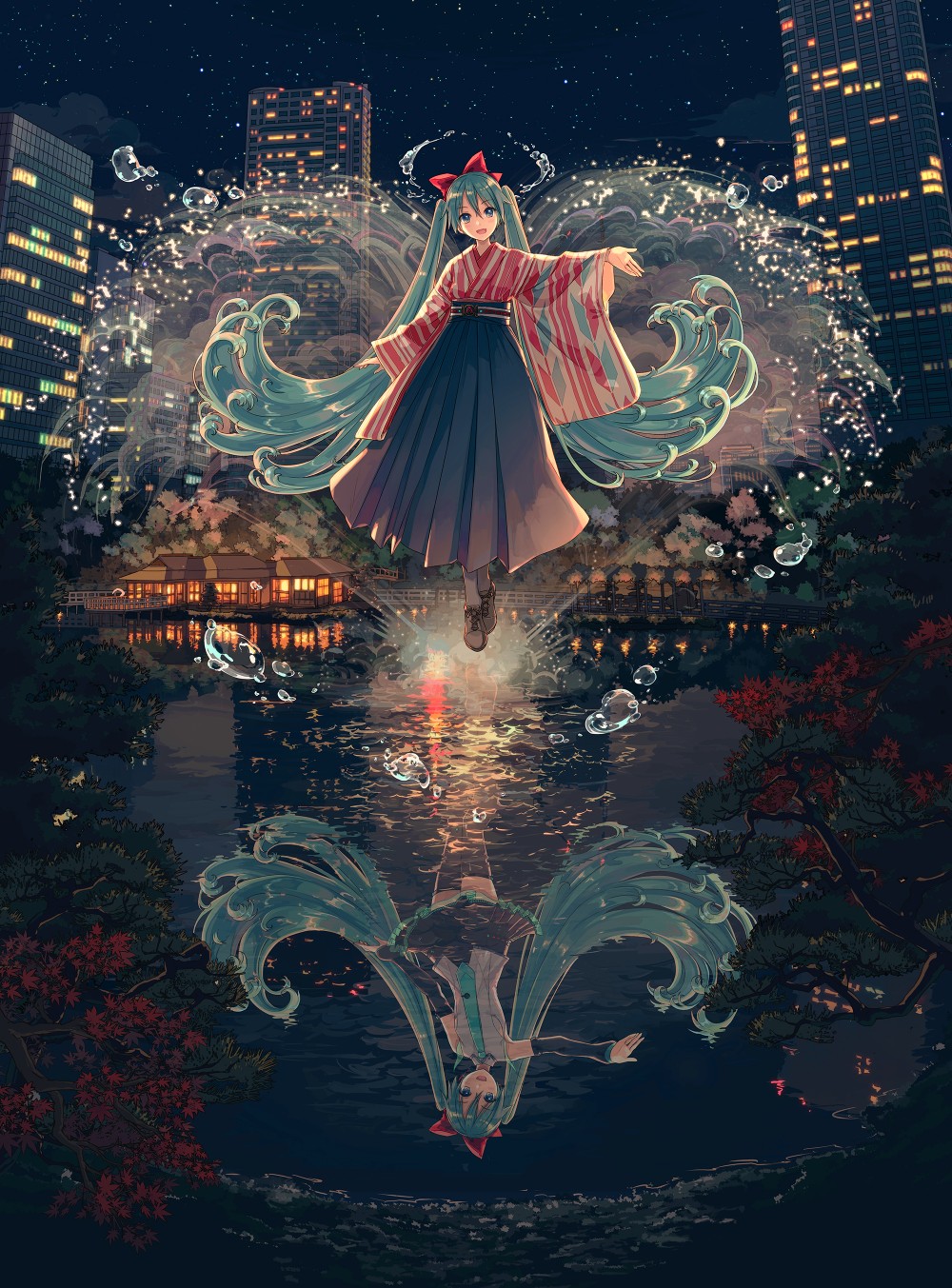 初音未来,初音,倒影,双生,中国风,和风