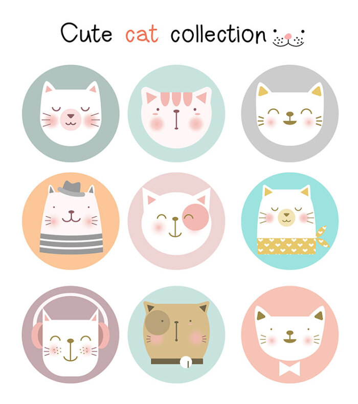可爱卡通猫咪小猫萌系头像茶杯猫矢量素材模板设计儿童插画插图